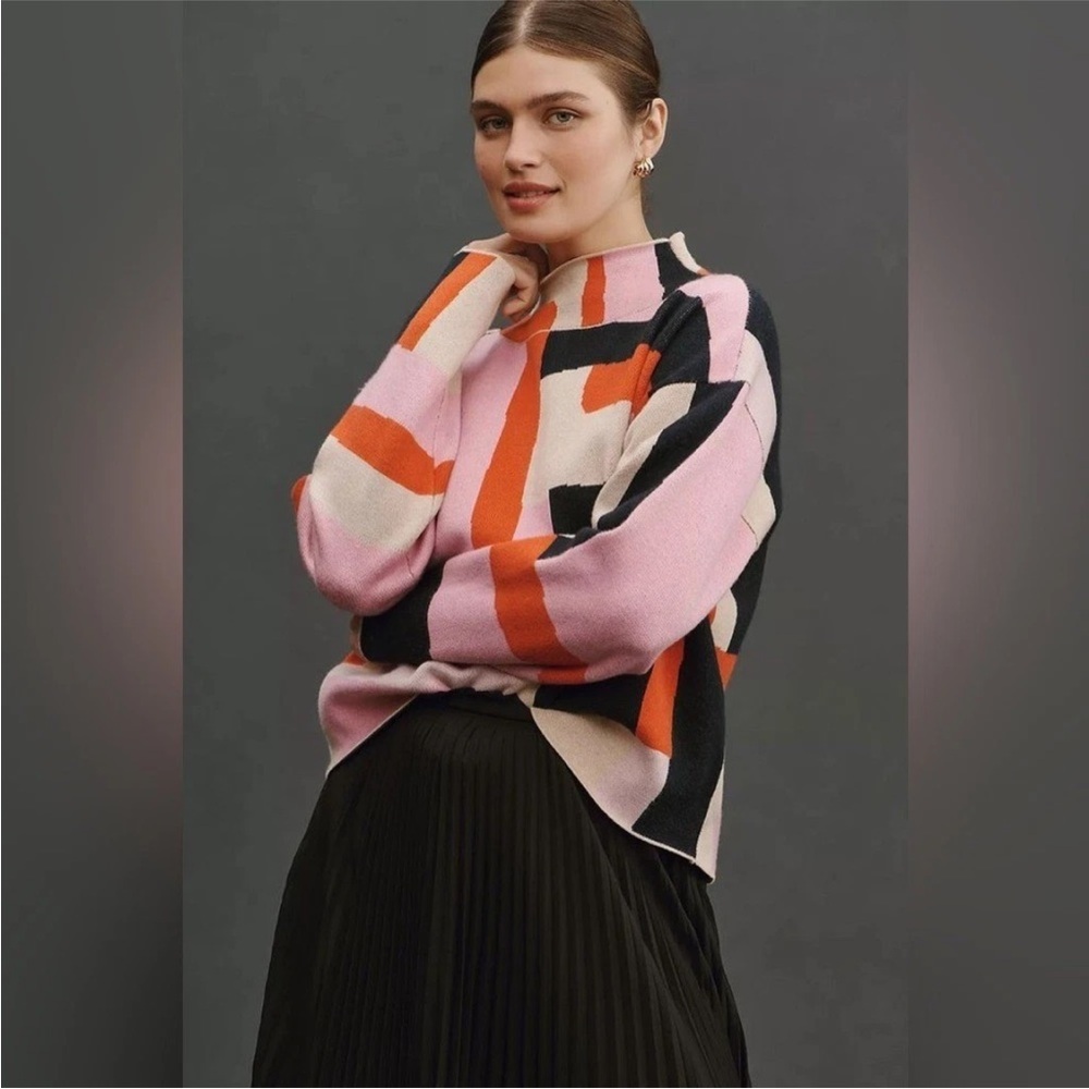 Anthropologie Maeve The Carys Mock Neck Mod Color Block Sweater large